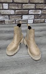 Yandan Lastikli Kalın Taban Günlük Kısa Süet Bot Bej - 37