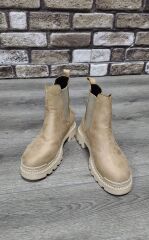 Yandan Lastikli Kalın Taban Günlük Kısa Süet Bot Bej - 37