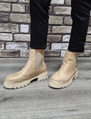 Yandan Lastikli Kalın Taban Günlük Kısa Süet Bot Bej - 37