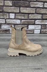 Yandan Lastikli Kalın Taban Günlük Kısa Süet Bot Bej - 37