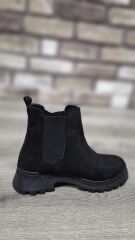 Yandan Lastikli Kalın Taban Günlük Kısa Süet Bot Siyah - 37