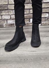 Yandan Lastikli Kalın Taban Günlük Kısa Süet Bot Siyah - 37