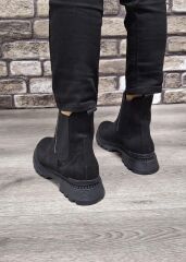 Yandan Lastikli Kalın Taban Günlük Kısa Süet Bot Siyah - 37