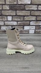 Bağcıklı Lastikli  Kaymaz Kauçuk Kalın Taban Kadın Günlük Bot Bej - 40