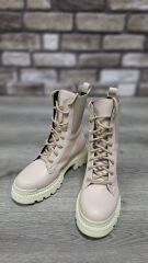 Bağcıklı Lastikli  Kaymaz Kauçuk Kalın Taban Kadın Günlük Bot Bej - 40