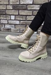 Bağcıklı Lastikli  Kaymaz Kauçuk Kalın Taban Kadın Günlük Bot Bej - 40