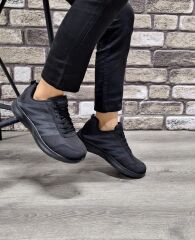 Günlük Rahat Ortopedik Taban Bağcıklı Su Geçirmez Spor Ayakkabı Sneaker Siyah - 37