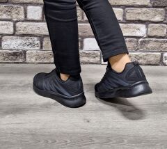 Günlük Rahat Ortopedik Taban Bağcıklı Su Geçirmez Spor Ayakkabı Sneaker Siyah - 39