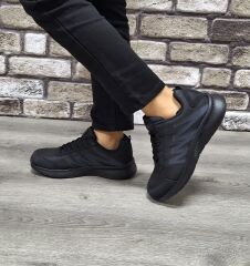Günlük Rahat Ortopedik Taban Bağcıklı Su Geçirmez Spor Ayakkabı Sneaker Siyah - 40