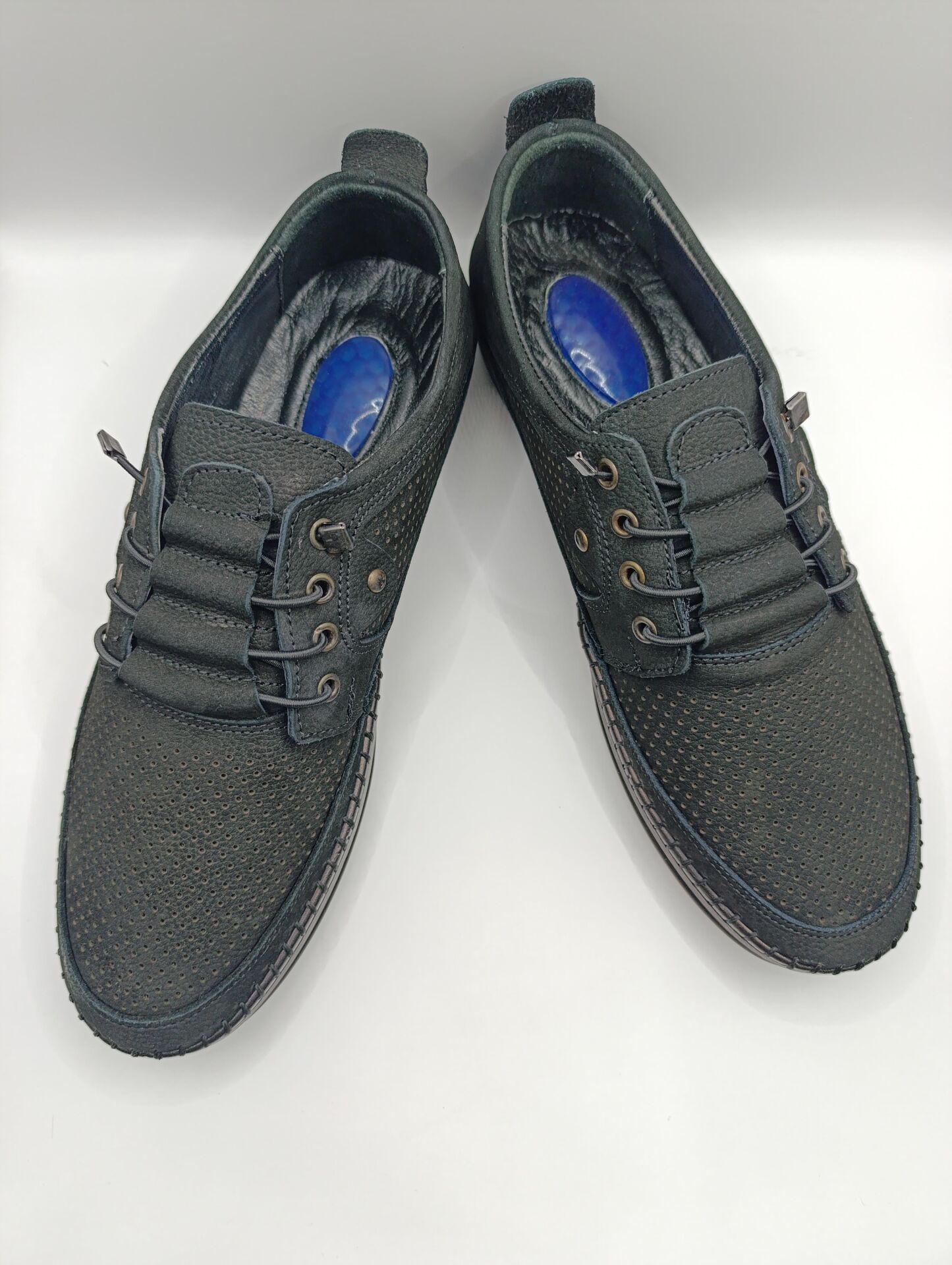 İçi Dışı Hakiki Deri Jelli Taban  Lastikli Bağcıklı Erkek Yazlık Rahat Günlük Hafif Çarık Ayakkabı Siyah - 41