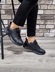 Rahat Konforlu Bağcıklı Günlük Spor Ayakkabı Sneaker Siyah - 38