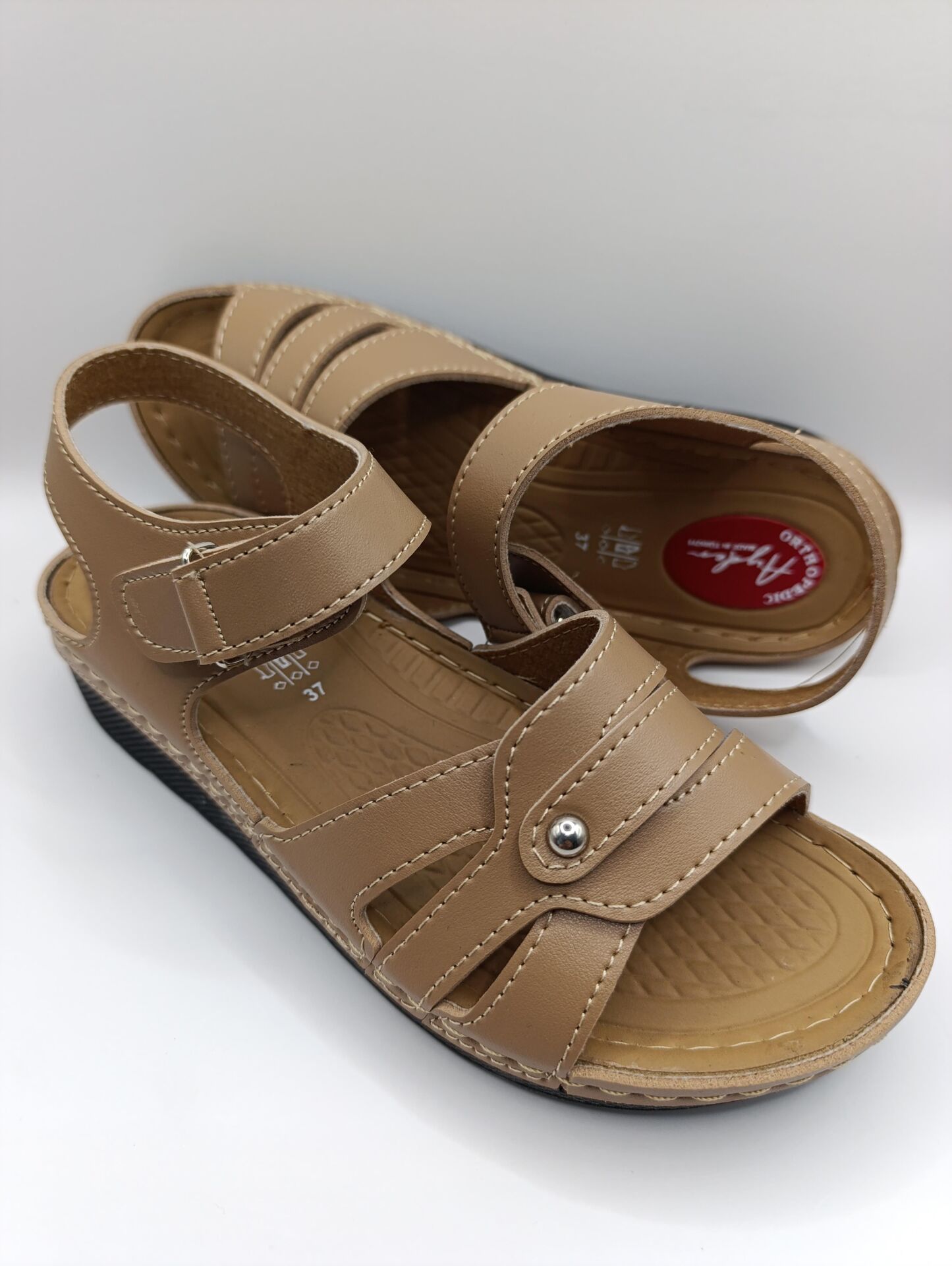 Günlük Kadın Cırt Bantlı Sandalet Yumuşak Rahat Ortopedik Krem - 39