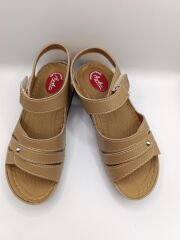 Günlük Kadın Cırt Bantlı Sandalet Yumuşak Rahat Ortopedik Krem - 40