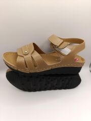 Günlük Kadın Cırt Bantlı Sandalet Yumuşak Rahat Ortopedik Krem - 40