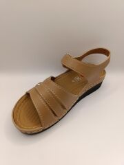 Günlük Kadın Cırt Bantlı Sandalet Yumuşak Rahat Ortopedik Krem - 41
