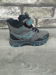 Rahat  İçi Kürklü Ortopedik Taban Outdoor Spor Cırtlı  Fermuarlı Çocuk  Botu Füme-Turkuaz - 28