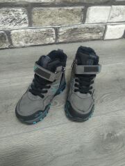 Rahat  İçi Kürklü Ortopedik Taban Outdoor Spor Cırtlı  Fermuarlı Çocuk  Botu Füme-Turkuaz - 30