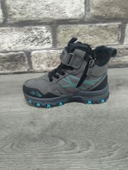 Rahat  İçi Kürklü Ortopedik Taban Outdoor Spor Cırtlı  Fermuarlı Çocuk  Botu Füme-Turkuaz - 26