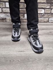 Rahat  İçi Kürklü  Outdoor Spor Bağcıklı Cırtlı Çocuk  Botu Buz - Siyah - 33