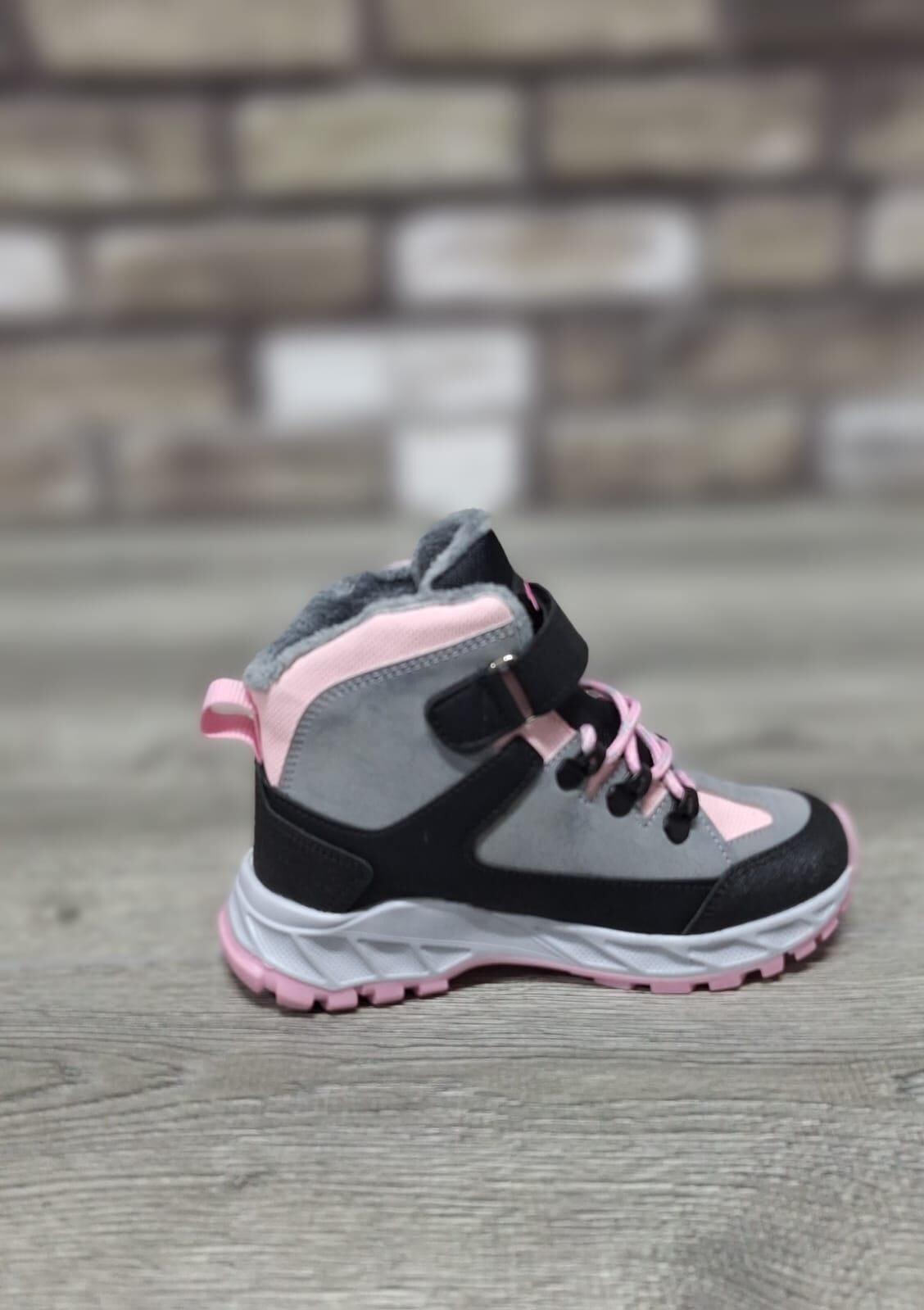 Rahat  İçi Kürklü  Outdoor Spor Bağcıklı Cırtlı Çocuk  Botu Buz-Pembe - 35