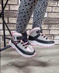 Rahat  İçi Kürklü  Outdoor Spor Bağcıklı Cırtlı Çocuk  Botu Buz-Pembe - 35