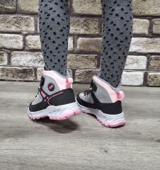 Rahat  İçi Kürklü  Outdoor Spor Bağcıklı Cırtlı Çocuk  Botu Buz-Pembe - 35