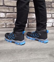 Rahat Konforlu Taban Outdoor Spor  Cırtlı Çocuk  Botu Siyah-Mavi - 32