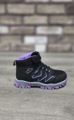 Rahat Konforlu Taban Outdoor Spor  Cırtlı Çocuk  Botu Siyah-Lila - 35