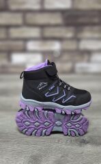 Rahat Konforlu Taban Outdoor Spor  Cırtlı Çocuk  Botu Siyah-Lila - 35