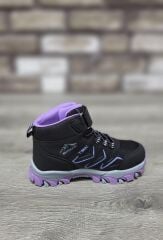 Rahat Konforlu Taban Outdoor Spor  Cırtlı Çocuk  Botu Siyah-Lila - 35