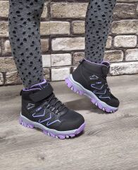 Rahat Konforlu Taban Outdoor Spor  Cırtlı Çocuk  Botu Siyah-Lila - 35