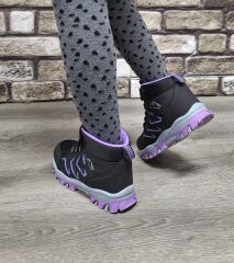 Rahat Konforlu Taban Outdoor Spor  Cırtlı Çocuk  Botu Siyah-Lila - 35