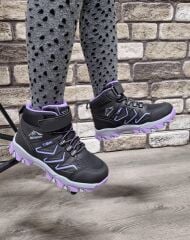 Rahat Konforlu Taban Outdoor Spor  Cırtlı Çocuk  Botu Siyah-Lila - 35