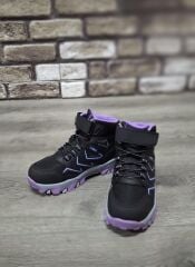 Rahat Konforlu Taban Outdoor Spor  Cırtlı Çocuk  Botu Siyah-Lila - 35