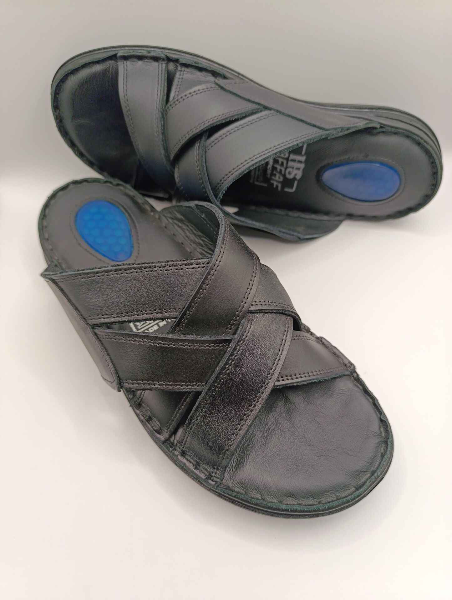 Erkek Hakiki Deri Terlik Topuk Dikeni Jelli Yumuşak  Puf Yazlık Ortopedik Terlik Siyah - 40