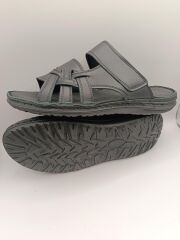 Erkek Hakiki Deri Terlik  Yumuşak  Puf Yazlık Ortopedik Terlik Siyah - 42