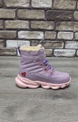 İçi Kürklü Kaydırmaz Kauçuk Taban Su Geçirmez  Işıklı Çocuk Botu Lila - 29