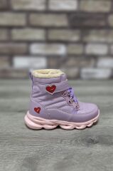 İçi Kürklü Kaydırmaz Kauçuk Taban Su Geçirmez  Işıklı Çocuk Botu Lila - 29
