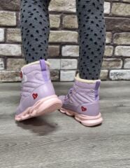 İçi Kürklü Kaydırmaz Kauçuk Taban Su Geçirmez  Işıklı Çocuk Botu Lila - 29