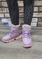 İçi Kürklü Kaydırmaz Kauçuk Taban Su Geçirmez  Işıklı Çocuk Botu Lila - 29