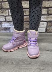 İçi Kürklü Kaydırmaz Kauçuk Taban Su Geçirmez  Işıklı Çocuk Botu Lila - 29