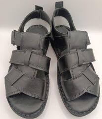 Erkek Hakiki Deri Sandalet Yumuşak  Puf Yazlık Ortopedik Sandalet Siyah - 40