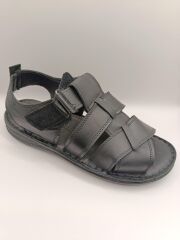 Erkek Hakiki Deri Sandalet Yumuşak  Puf Yazlık Ortopedik Sandalet Siyah - 40