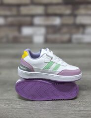 Çocuk  Günlük Comfort Ultra Yumuşak Ortopedik Rahat Taban Bağcıklı Sneaker Spor Ayakkabı Beyaz-Lila - 35