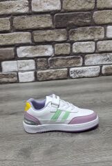 Çocuk  Günlük Comfort Ultra Yumuşak Ortopedik Rahat Taban Bağcıklı Sneaker Spor Ayakkabı Beyaz-Lila - 35