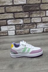 Çocuk  Günlük Comfort Ultra Yumuşak Ortopedik Rahat Taban Bağcıklı Sneaker Spor Ayakkabı Beyaz-Lila - 35