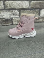 İçi Kürklü Kaydırmaz Kauçuk Taban Su Geçirmez  Işıklı Çocuk Botu Pudra - 23