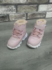 İçi Kürklü Kaydırmaz Kauçuk Taban Su Geçirmez  Işıklı Çocuk Botu Pudra - 24