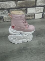İçi Kürklü Kaydırmaz Kauçuk Taban Su Geçirmez  Işıklı Çocuk Botu Pudra - 24