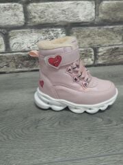 İçi Kürklü Kaydırmaz Kauçuk Taban Su Geçirmez  Işıklı Çocuk Botu Pudra - 24